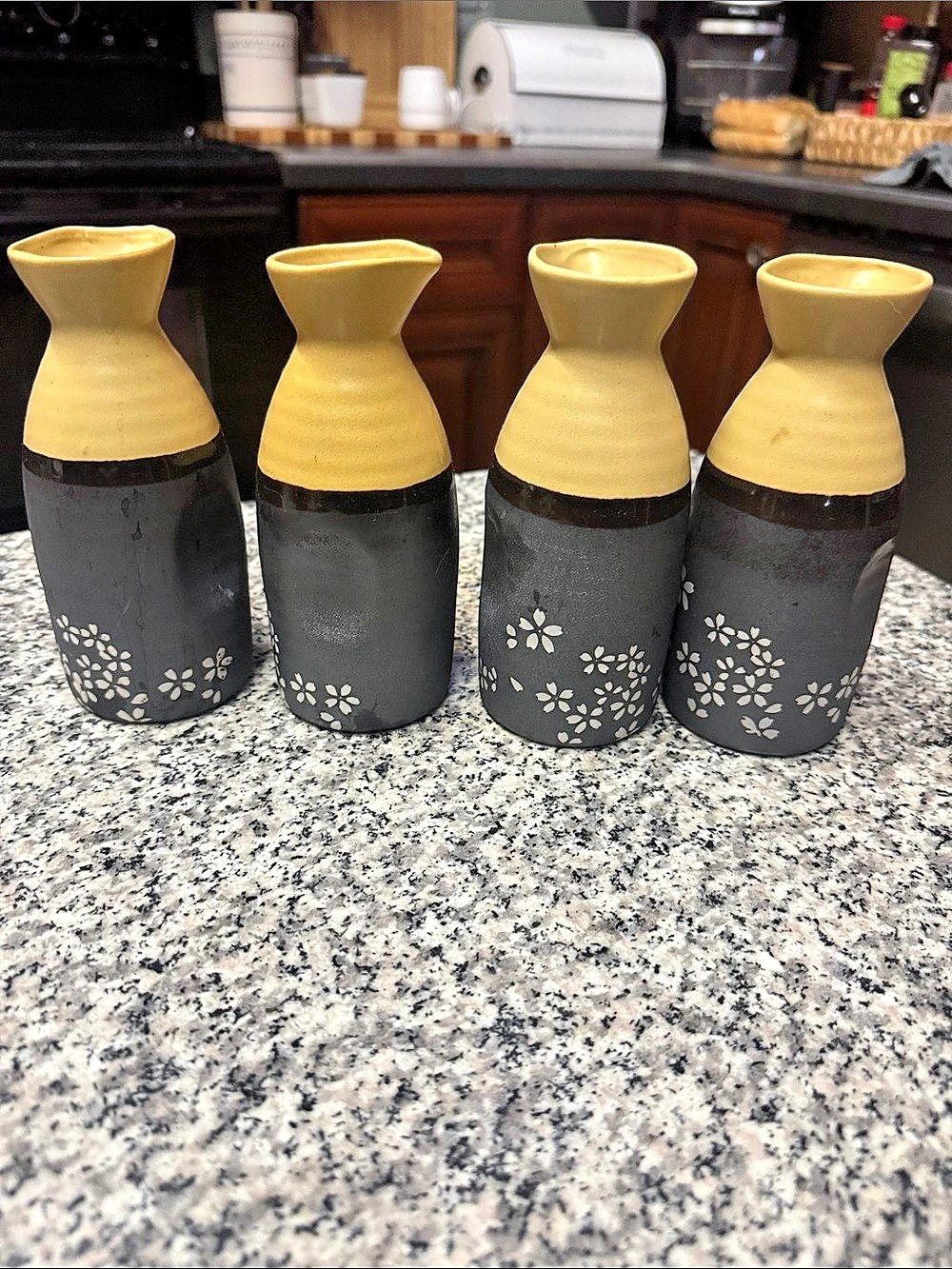 Set of 4 two Fuji Blossom Sake bottles
